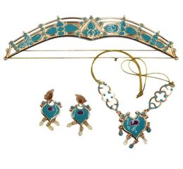 Earrings Necklace Women Jasmine Royal Crown Headband Pendant Jewelry Set Teal Dress Up Princess Adults Kids Costume Kit9183521