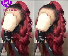 High Temperature Fibre 360 Frontal Long Body Wave Full Hair Wigs ombre burgundy Colour Synthetic Lace Front Wig For Women With 8431931