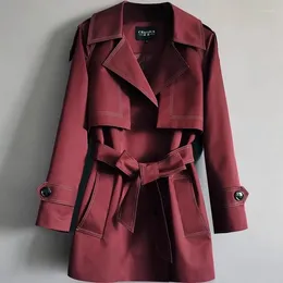 Women's Trench Coats Vintage Long Solid Color Coat Women Autumn Korean Red Windbreaker Belt Double Breasted Big Pocket Loose Overcoat Female