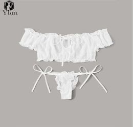 Women's Swimwear New Girl039s Sweet Sexy Bra set Short Sleeve Off Shoulder Lace Underwear Bikini Suit Ruffles Erotic Lingerie Women039s I74811967288281