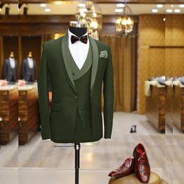 Men's Suits STEVDITG Tailor-made Green Blazer Terno Single Breasted Shawl Lapel Formal 3 Piece Jacket Pants Vest Ropa Hombre