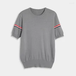 Men's Sweaters Casual T-Shirt Korean Style Spring Summer 4-stripes Crewneck Tee Fashion Brand Solid Colour Sports Tops For Men