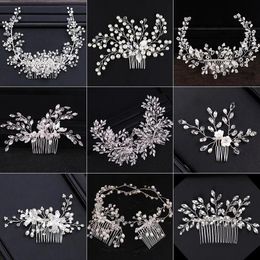 Necklaces New Design Sier Colour Pearl Hair Jewellery Handmade Crystal Wedding Tiara Hair Combs Hot Sale Headpiece Bridal Hair Accessories