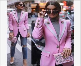 Fashion Style Top Quality Original Design Women039s Pink Blazer Slim Jacket Rose Buttons Coat Print Lining Blazers Blending Out3627471