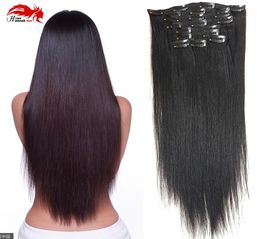 Double Weft 100 Remy Human Hair Clip in Extensions 1003903926039039 Grade 7A Quality Full Head Thick Long Soft Silky3775972