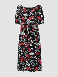 Dress Finjani Plus Size Floral Print Flutter Sleeve , Elegant Vneck Dress For Spring & Summer, Women's Clothing