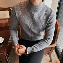 Men's Sweaters 2024 Autumn Winter Half Turtleneck Jacquard Knit Pullovers Brand Casual Slim Knitted Social Party Men Clothing