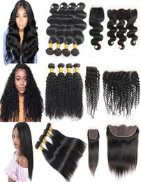 Cheap Brazilian Virgin Hair Bundles with Closures Straight Deep Water Body Wave Kinky Curly Human Hair With Closure and Lace Front1749588