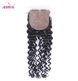 Silk Base Closure Peruvian Indian Malaysian Brazilian Top Lace Hair Closure Unprocessed Remy kinky curly Virgin Hair Extensions1605091