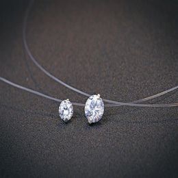 New 925 Sterling Silver Choker Invisible Fish Line Crystal Necklace Pendants Neck Zircon Women Clavicle Chain Lady Feminino Colla206i