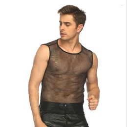 Men's T Shirts Mens Sexy Crop Tops See-through Mesh Fitness Tshirt Nightclub Fishnet Muscle Net Fabric Hollow Out T-Shirt Vest Clubwear