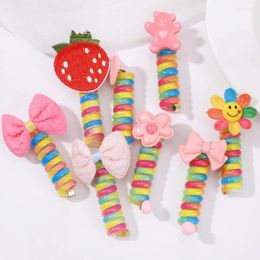 Hair Accessories 1Pc Colour Bow Ponytail Kids Candy Elastic Headband Rubber Phone Loop Tie Fashion Hairbands Girls