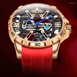 Wristwatches FAIRWHALE Men's Watches Automatic Mechanical Fashion Wristwatch Waterproof Rubber Strap Watch For Men Skeleton Montre Homme