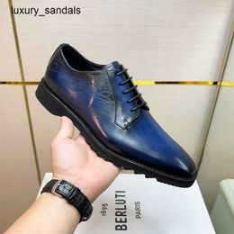 Berluti Mens Leather Shoes Formal Berlut New Mens Scritto Pattern Colour Oxford Calfskin Gentlemens Business Dress Rj