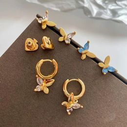 Stud Earrings Cute Lovely Butterfly Earring For Women Fashion Insect Gem Copper Gold Plated Ear Jewelry Female Accessories