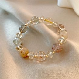 Strand Minar Trendy Multicolor Clear Crystal Natural Stone Elastic Bracelets For Women 14K Real Gold Plated Copper Accessories
