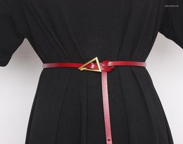 Belts Women39s Leather Belt Casual Metal Golden Triangle Buckle Black Brown Genuine Waist Dress 2022 Designer Fashion7913627