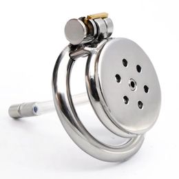 Super Min Male Chastity Cage Stainless Steel Device With Catheter Plug Penis Lock Cock Ring Sex Toys For Men 240102