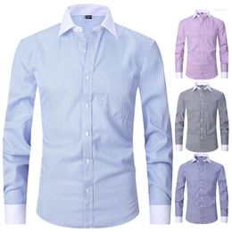 Men's Casual Shirts Large 6XL 2024 Spring/Summer French Shirt Cotton Comfortable Iron Free Business Dress Long Sleeve Solid Stripe