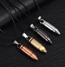 Men Titanium Steel Necklaces Bullet Pendant Leather Chain Necklace Women Jewelry1407244