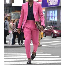 Men's Suits Pink Wedding Fashion Slim Fit Men Groom Wear For Party Formal Prom Blazer Two Pieces(Jacket Pants)