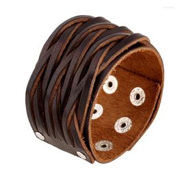 Bangle Retro Brown Double Deck Wide Genuine Leather Bracelets Handmade Cross Weave Bangles Women Men Ethnic Punk Style Jewelry