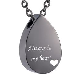 Stainless Steel Water droplets Urn Necklace Cremation Pendant heart Memorial Keepsake Jewellery with Filler Kit - Always in my heart301x