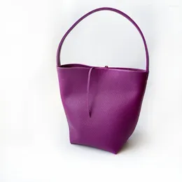 Evening Bags Top Quality Pure Cowhide Shoulder Bucket Bag Purple Tote