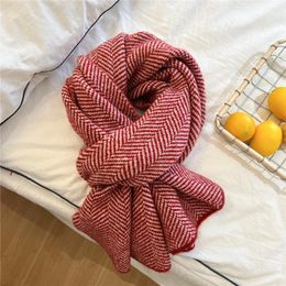 Scarves Red Knitted Scarf For Women Men Girls Autumn Winter Solid Colour Cotton Soft Knitting Shawl Female Wrap D616