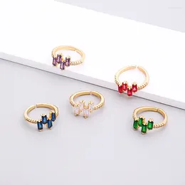 Cluster Rings Trendy Shiny Cubic Zircon Women Gold Color Female Daily Wear Stylish Colorful Anniversary Girl Gift Jewelry