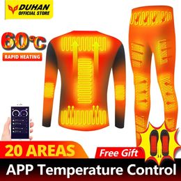 Men 20 Zone Winter Warm Heated Underwear Adjustable Temperature Electric Heating Underwear Outdoor Skiing Thermal Underwear 231229