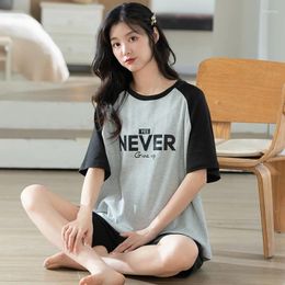 Women's Sleepwear Summer Pajamas All-cotton Short-sleeved Shorts Suits Girls' Large Home Clothes