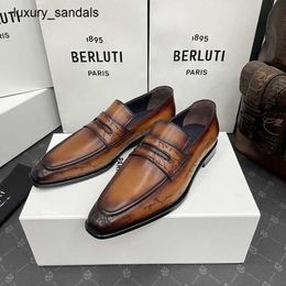 Berluti Mens Leather Shoes Formal New Mens Calf Leather Oxford Shoes with Asymmetrical Scritto Patterned Gentlemans Formal by Berlut Rj