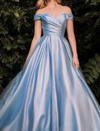 Party Dresses Off Shoulder Sweetheart Ruched Pleats Glittered Satin Mid-Open Back Zipper Full Length Prom Dress