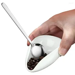 Tea Scoops Coffee Bean Measuring Cup Ceramic Vessel Set With Stainless Spoon White Dosing Scoop For Powder