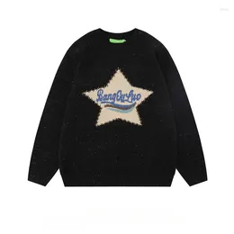 Men's Sweaters Vintage Knitwear Sweater Men Women Streetwear Geometric Star Casual Crewneck Jaquard American Unisex College Pullover