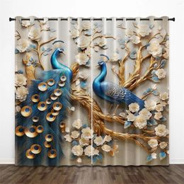 Curtain Retro Golden Peacock Relief Luxury Modern Light Filtering Drapes Theme Decorative 2 Panels Thin Curtains For Bedroom Living Room