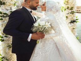 2021 New Muslim Wedding Dresses Lace Sequined Long Sleeve Vintage Bridal Gowns with Hijab Plus Size Elegant vestido de novia4422476