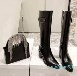 Ladies Riding Boots Knee Boots Women 'S Shoes Pointed Zipper But Slimming Thick Heel Fashion Designer European And American Style