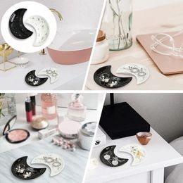 Storage Bottles 2Pcs Small Moon Shape Jewelry Dish Tray Easy To Clean Black&White Ceramic Trinket High Quality Modern
