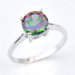 Luckyshine Woman Jewellery Round Rainbow Mystic Topaz Gemstone Rings 925 Silver Rainbow Zircon Engagement Rings #7 #8 #9273N