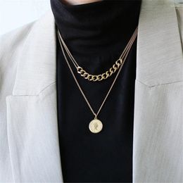 Pendant Necklaces Boho 2024 Fashion Multilevel Gold Color Human Head Punk Necklace For Women Female Vintage Collar Jewelry Gift