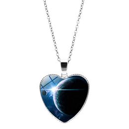 Pendant Necklaces Women Girls Universe Star Moon Heart Necklaces Glass Cabochon Pendant Necklace Fashion Jewellery Gift Will And Drop De Dhe5Z