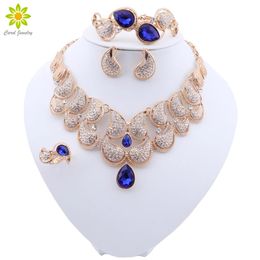 Chokers Bridal Jewellery Sets Gold Colour Jewellery Set Trendy Necklace Earrings Bracelet Ring for Women Dubai Jewellery Set