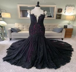 Black Purple Gothic Mermaid Wedding Dress With Sleeveless Sequined Lace Non White Colourful Bride Dresses Custom Made1234735