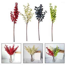 Decorative Flowers Simulated 5-Fork Holly Fortune Fruit Fake Flower Red Berry Bouquet Artificial Berries For Year Party Home Table Ornament