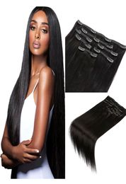 Silky Straight Clip in Hair Extension Black Brown Blonde Color HumanHair Extensions Clips on HairWefts 100g2899495