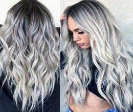 selling bleaching and dyeing medium split long curly hair COS Grey gradient animation wig new Feminised Fibre head cover8875330