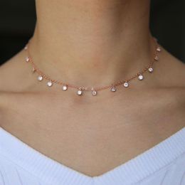 cz drop charm choker necklaces rose gold silver plated fashion Jewellery elegance women gift statement collarbone necklace264q