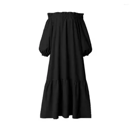 Casual Dresses Flowy Dress Charming Appearance Women's Spring Midi With Lantern Sleeve Off Shoulder Design Loose For Autumn